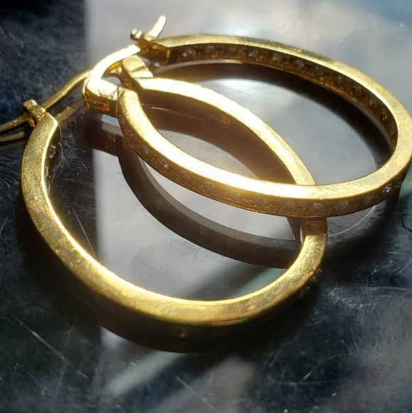 3/$15 Gold Toned white Rhinstone  Hoop Earings - Picture 3 of 5